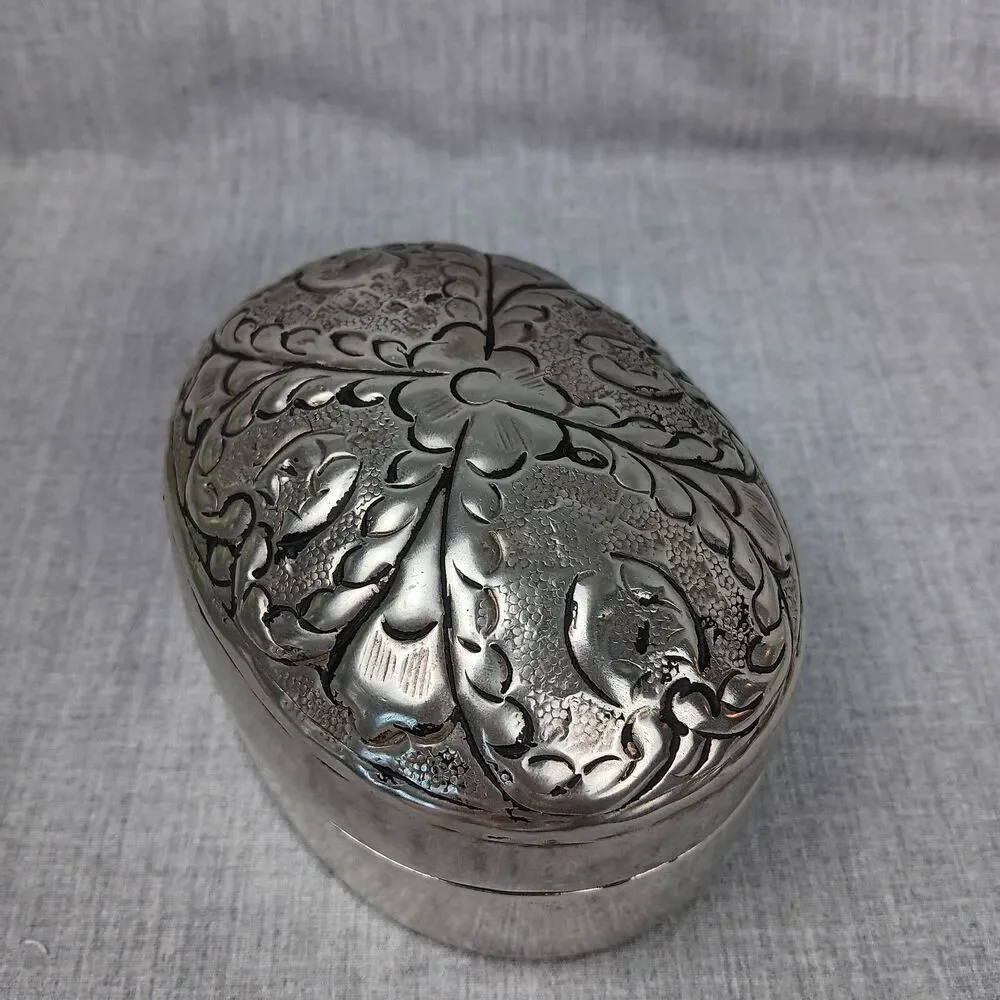 John Richard Silver Handcrafted Oval Covered Trinket Bowl Candy Dish Jewel Box